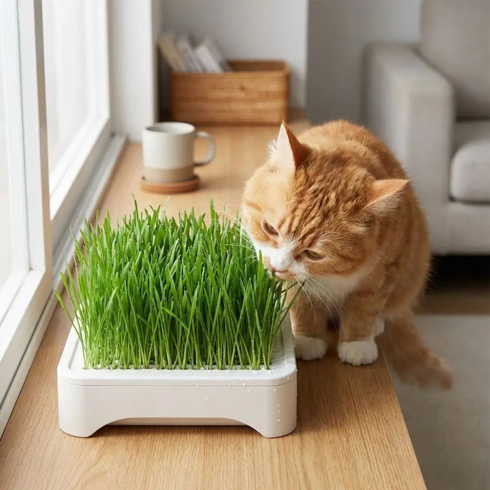 Plantador de Hierba para Gatos — Bandeja Hidropónica Autosuficiente, Fácil de Usar